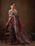 A beautiful multicolor floral digital print silk blend saree with an unstitched blouse piece