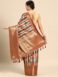 Beige Kanchipuram Silk Abstract Digital Print Saree