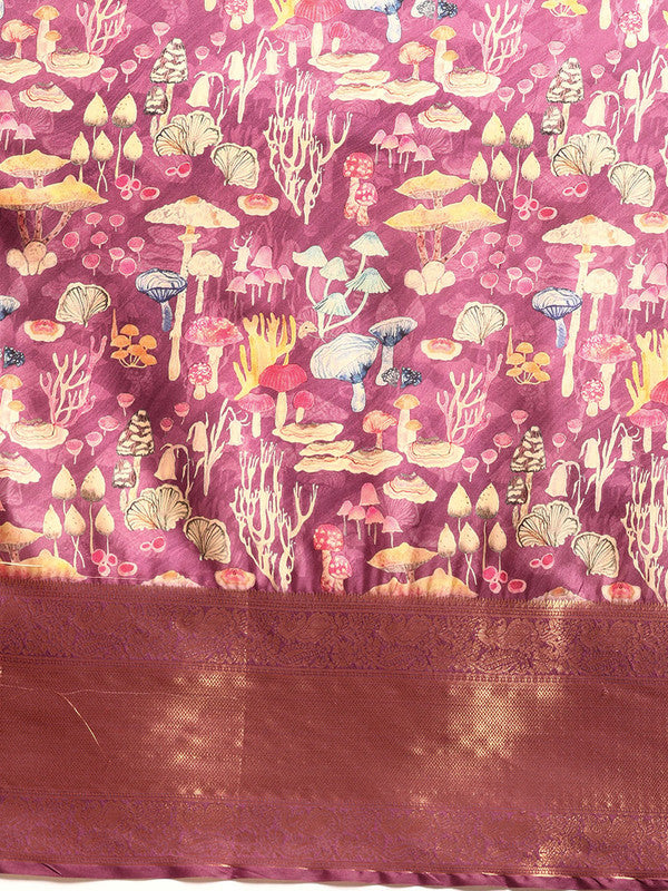 Purple Kanchipuram Silk Saree with Digital Floral Print