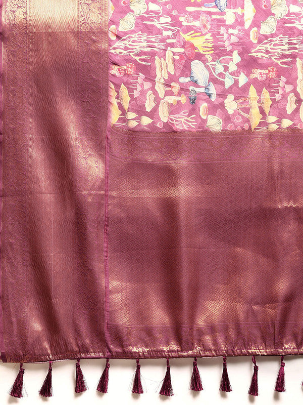 Purple Kanchipuram Silk Saree with Digital Floral Print