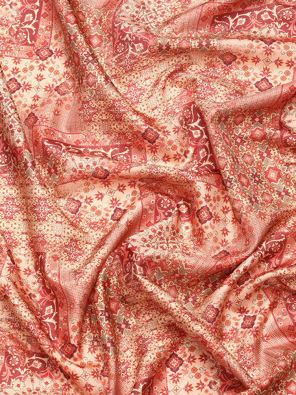 Maroon Kanchipuram Silk Abstract Print Saree with Unstitched Blouse