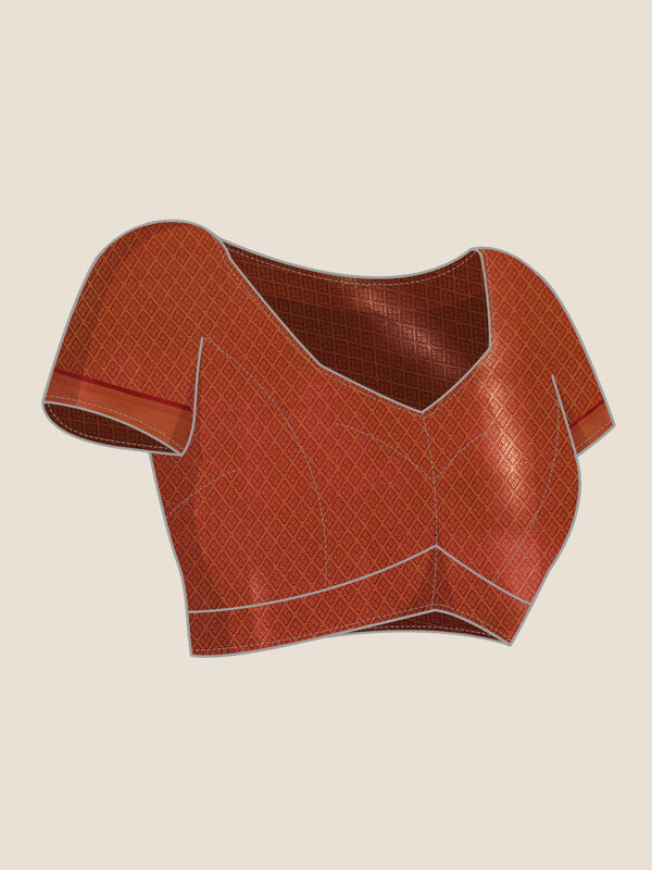 Maroon Kanchipuram Silk Abstract Print Saree with Unstitched Blouse