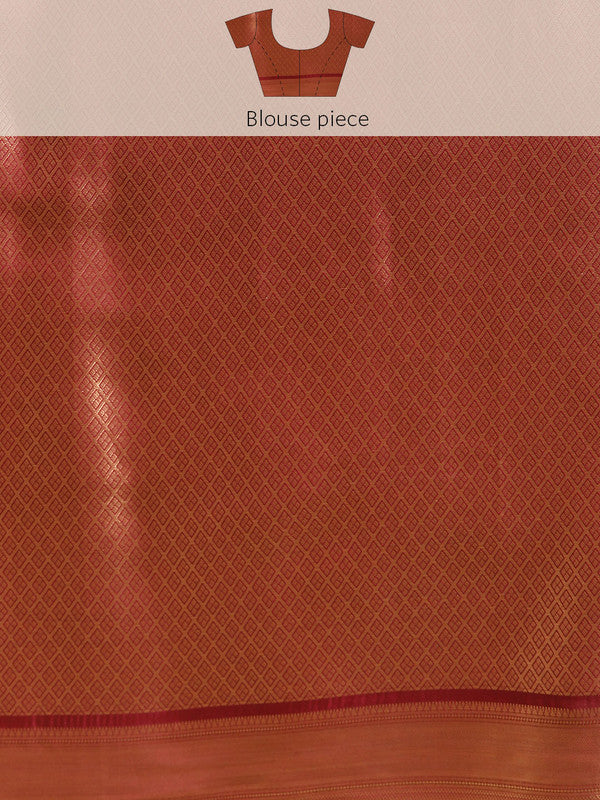 Maroon Kanchipuram Silk Abstract Print Saree with Unstitched Blouse