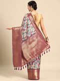 Multicolor Kanchipuram Silk Floral Print Saree with Blouse Piece