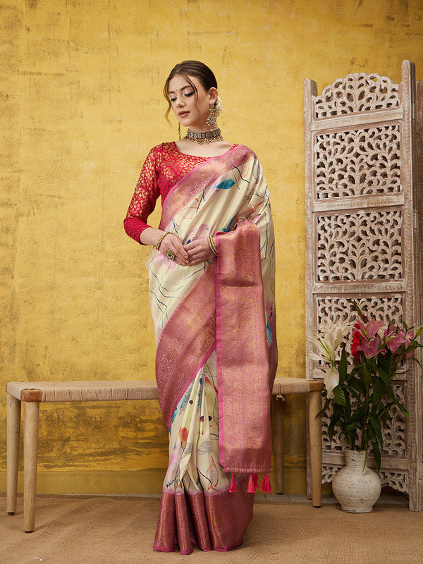 Multicolor Kanjeevaram Silk Floral Digital Print Saree