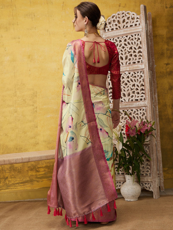 Multicolor Kanjeevaram Silk Floral Digital Print Saree