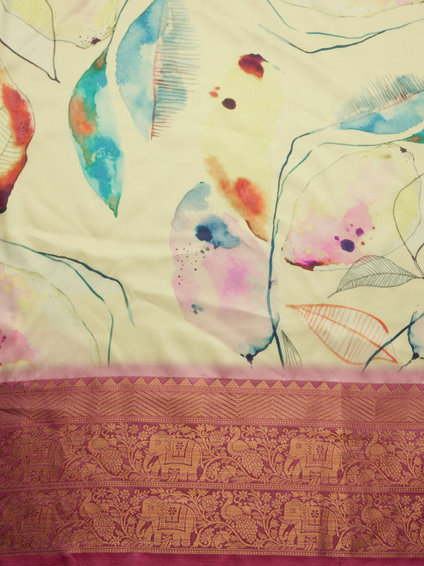 Multicolor Kanjeevaram Silk Floral Digital Print Saree