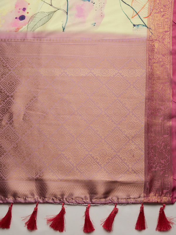 Multicolor Kanjeevaram Silk Floral Digital Print Saree