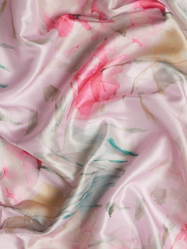 Pink Kanjeevaram Silk Saree with Floral Digital Print