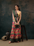 Multicolor silk blend saree with traditional digital print Bandhani patterns and unstitched blouse