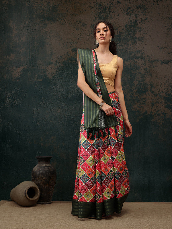 Multicolor Silk Blend Bandhani Digital Print Saree