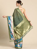 Green Kanjeevaram Silk Saree with Geometric Digital Print