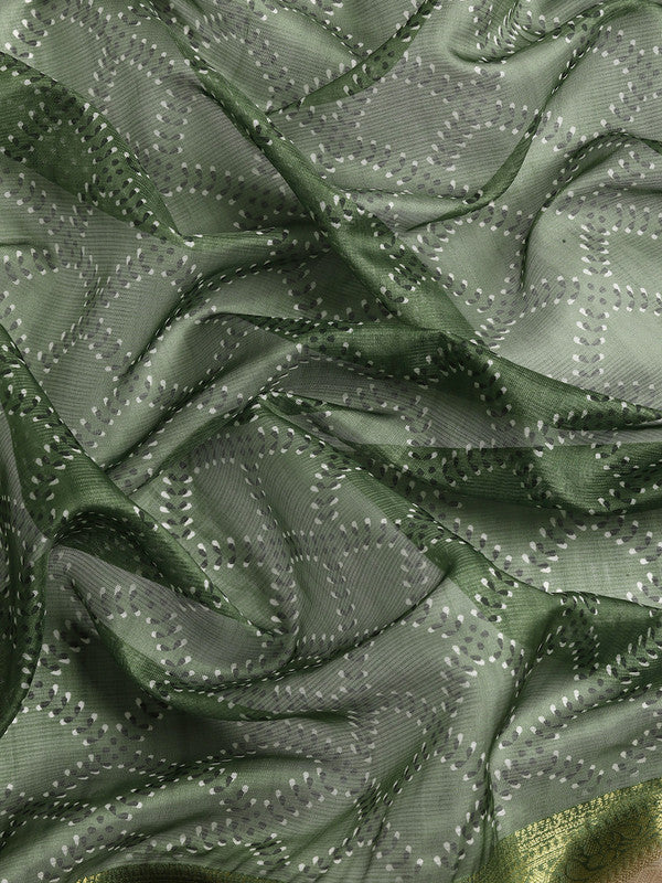 Green Kanjeevaram Silk Saree with Geometric Digital Print