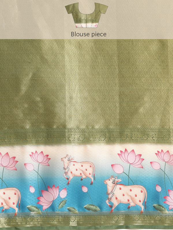 Green Kanjeevaram Silk Saree with Geometric Digital Print