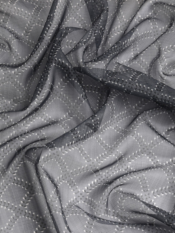 Gray Kanjeevaram Silk Saree with Geometric Digital Print
