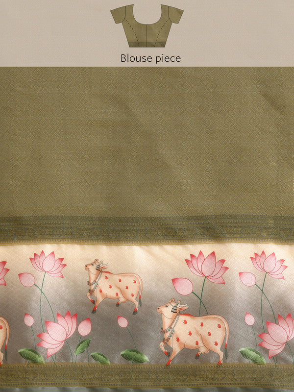 Gray Kanjeevaram Silk Saree with Geometric Digital Print