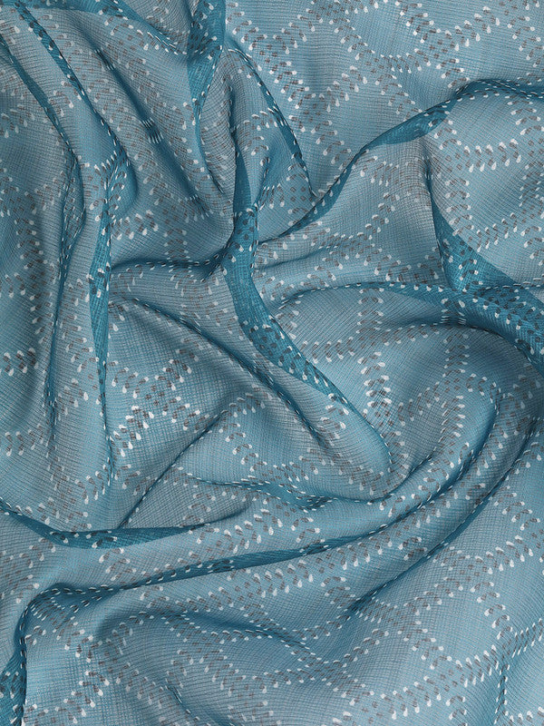 Turquoise Kanjeevaram Silk Saree with Geometric Digital Print