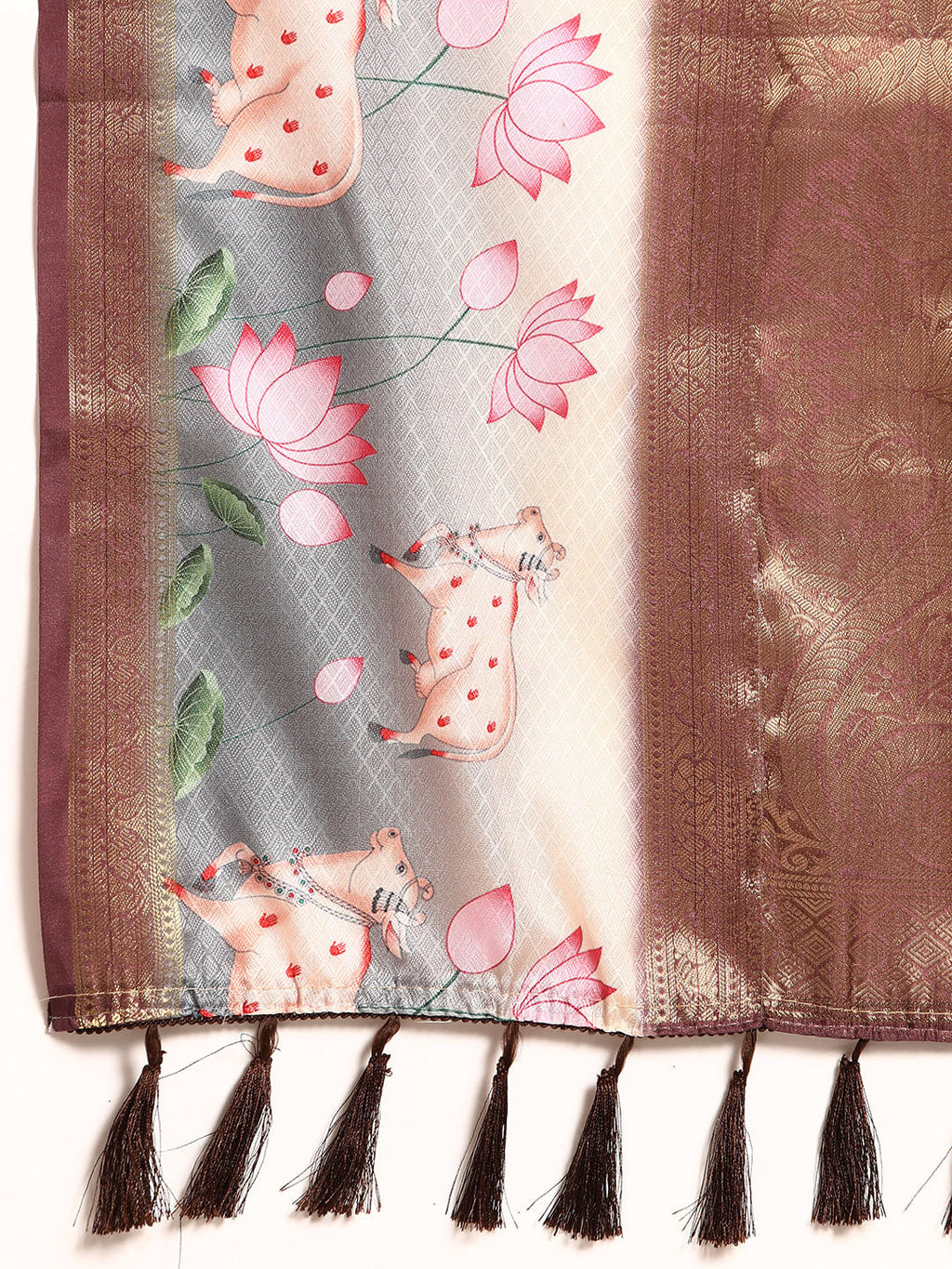 Purple Kanjeevaram Silk Saree with Geometric Digital Print