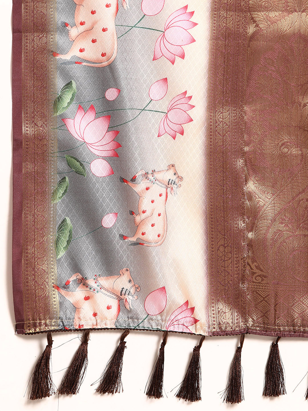 Purple Kanjeevaram Silk Saree with Geometric Digital Print