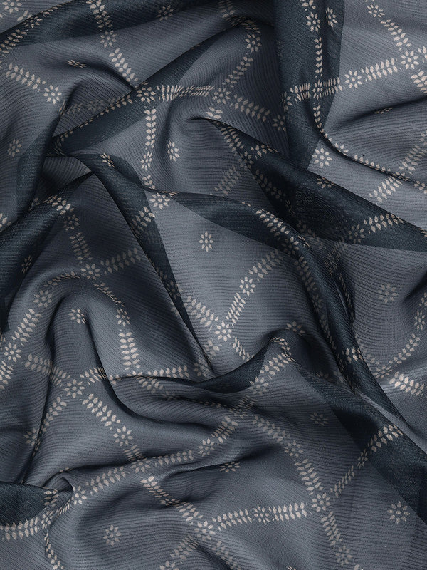 Gray Kanjeevaram Silk Saree with Geometric Digital Print