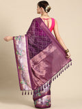 Purple Kanjeevaram Silk Saree with Geometric Digital Print