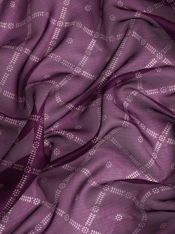 Purple Kanjeevaram Silk Saree with Geometric Digital Print