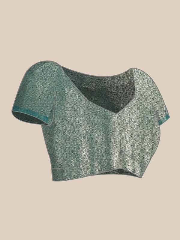 Turquoise Kanjeevaram Silk Saree with Geometric Digital Print