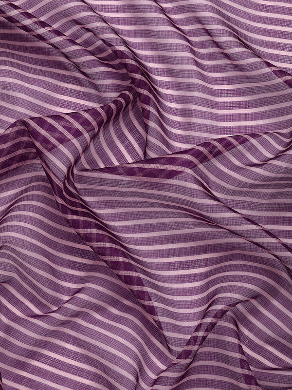 Purple Kanjeevaram Silk Digital Print Striped Saree with Blouse