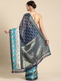 Blue Kanjeevaram Silk Saree with Digital Geometric Print