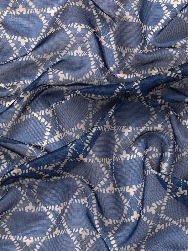 Blue Kanjeevaram Silk Saree with Digital Geometric Print