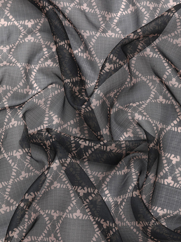 Gray Kanjeevaram Silk Saree with Geometric Digital Print