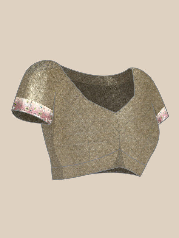 Gray Kanjeevaram Silk Saree with Geometric Digital Print