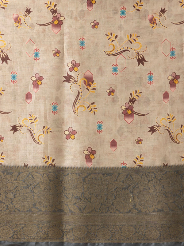 Beige Tissue Silk Saree with Floral Digital Print