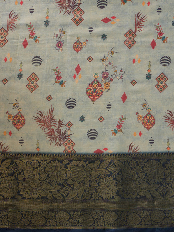 Gray Tissue Silk Floral Digital Print Saree with Blouse Piece