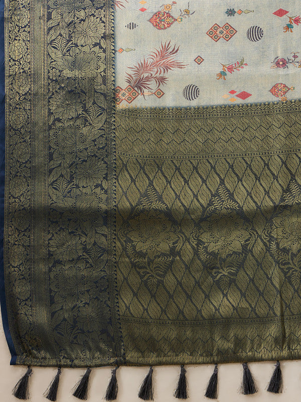 Gray Tissue Silk Floral Digital Print Saree with Blouse Piece