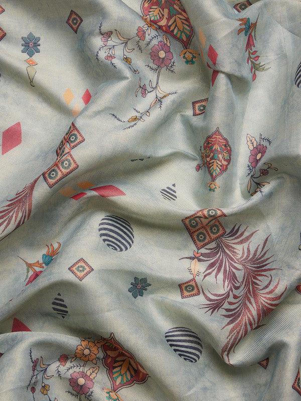 Gray Tissue Silk Floral Digital Print Saree with Blouse Piece