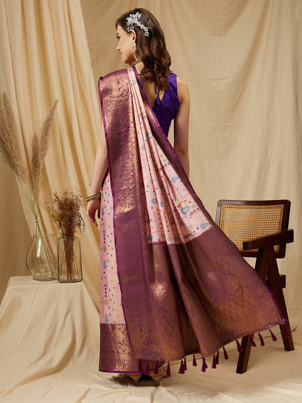 Purple Tissue Silk Floral Digital Print Saree with Blouse Piece