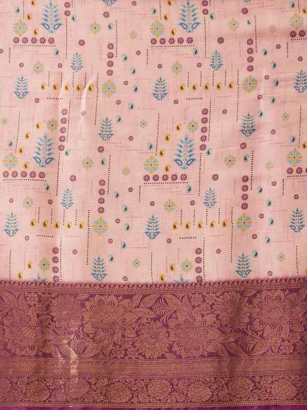 Purple Tissue Silk Floral Digital Print Saree with Blouse Piece