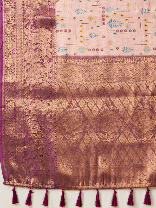 Purple Tissue Silk Floral Digital Print Saree with Blouse Piece