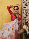 Lavender Munga silk saree with floral digital print and unstitched blouse piece