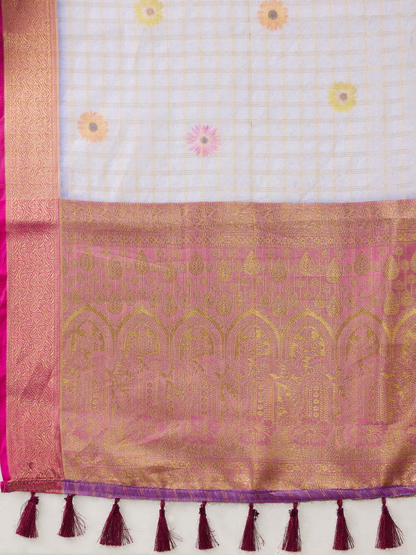 Lavender Munga Silk Saree with Floral Digital Print & Blouse