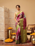 Pink Banarasi Silk saree with detailed floral digital print