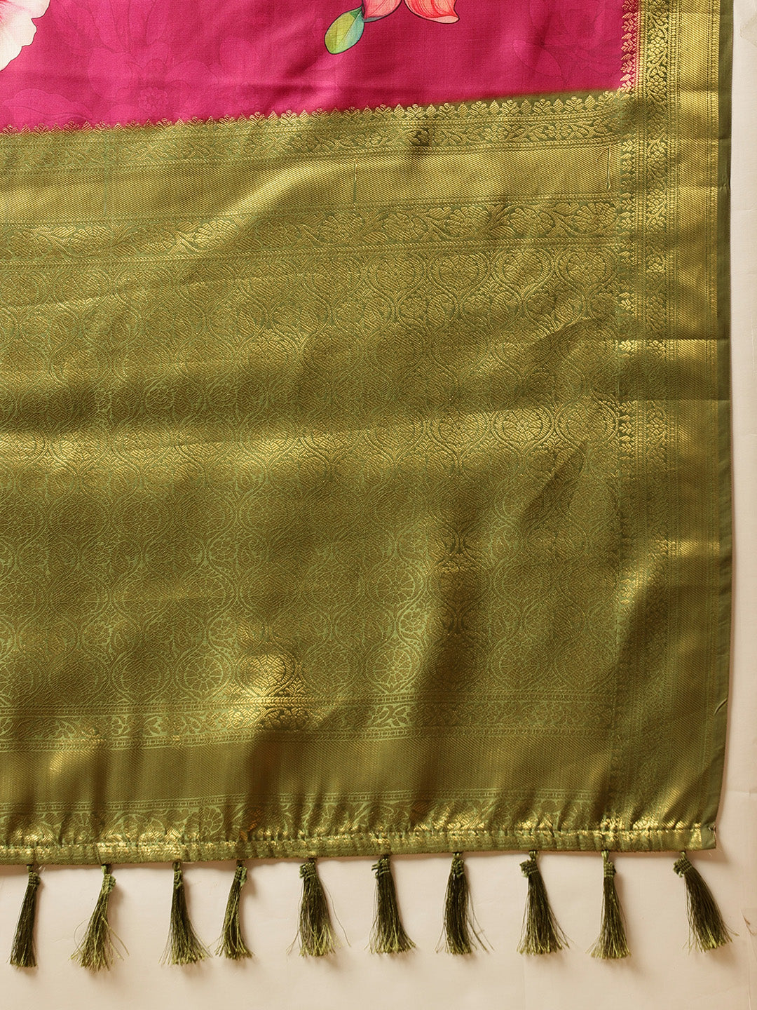 Pink Banarasi Silk Saree with Floral Digital Print