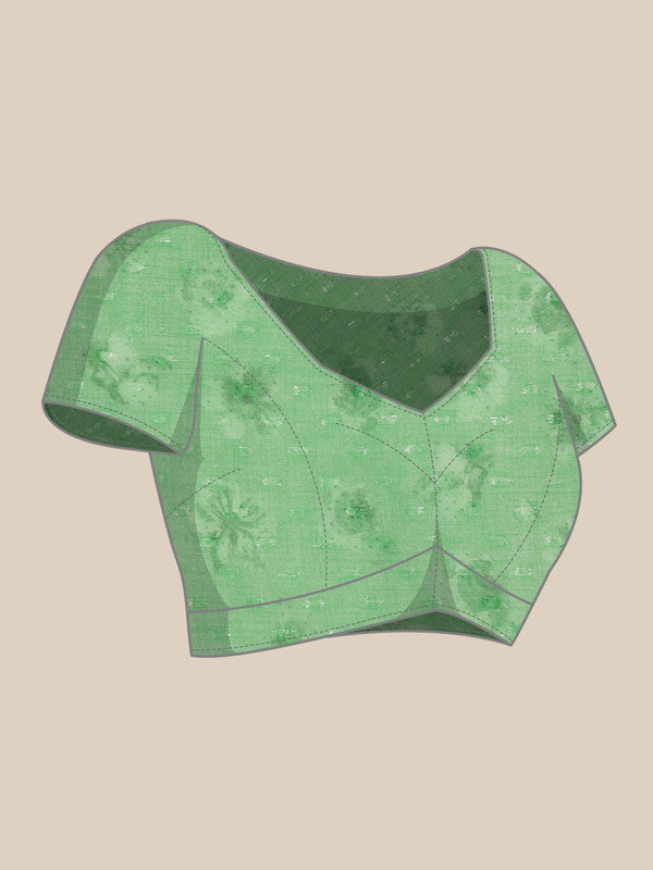 Green Chiffon Digital Floral Print Saree with Unstitched Blouse