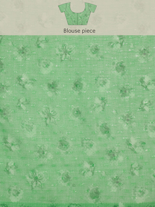 Green Chiffon Digital Floral Print Saree with Unstitched Blouse