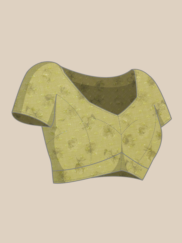 Olive Chiffon Saree with Digital Floral Print