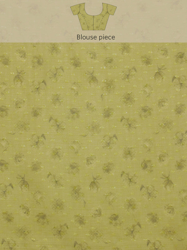 Olive Chiffon Saree with Digital Floral Print
