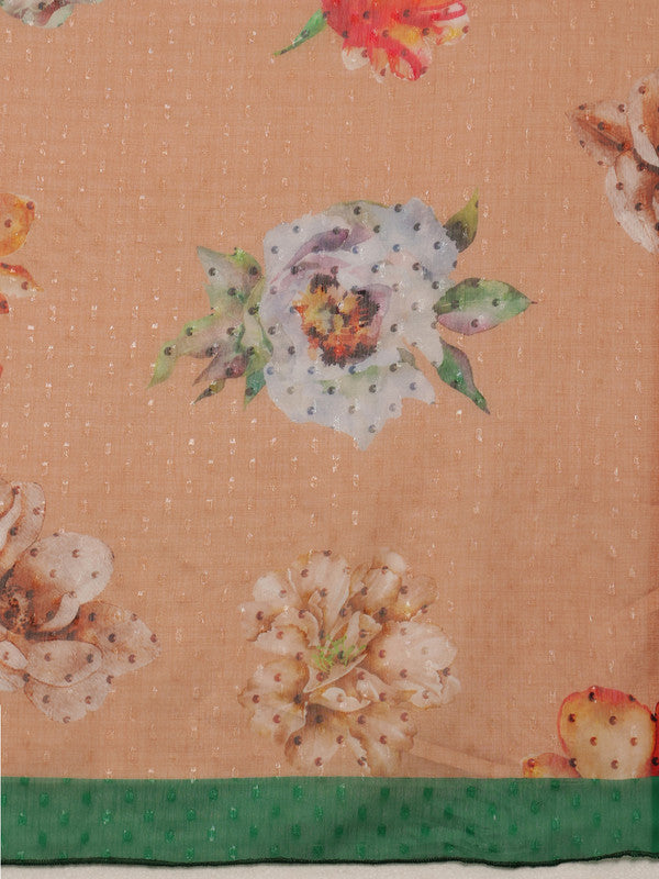 Peach Chiffon Digital Print Floral Saree