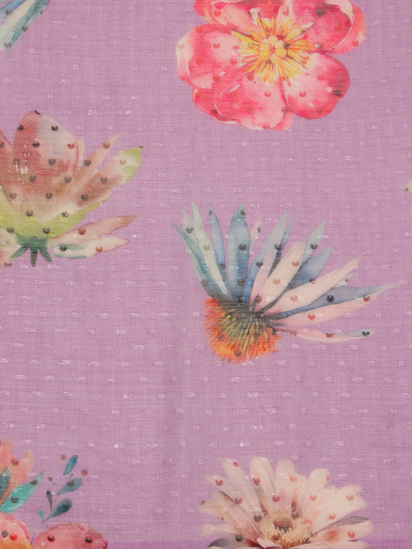 Purple Chiffon Floral Print Saree with Digital Design