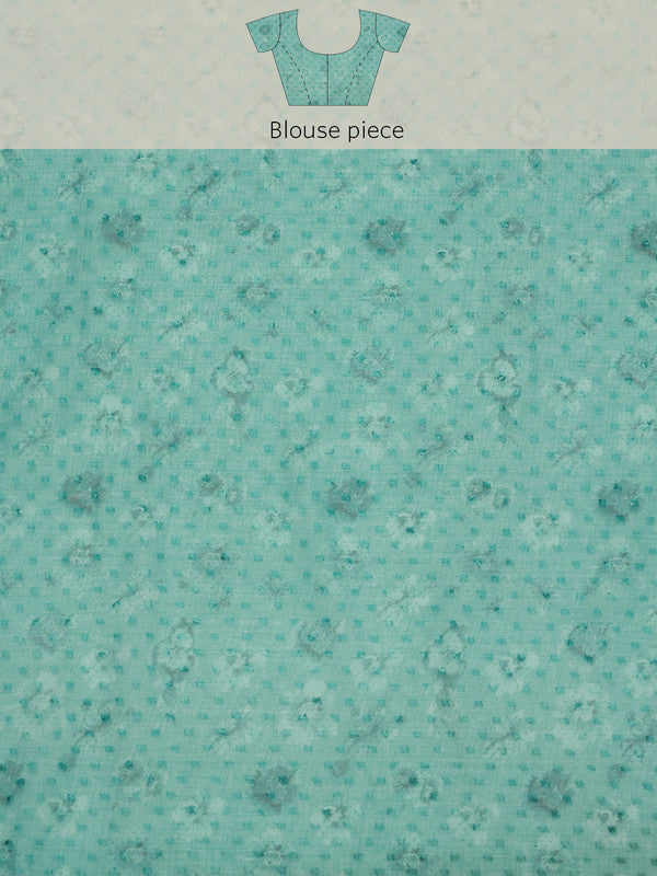 Turquoise Chiffon Floral Print Saree with Unstitched Blouse